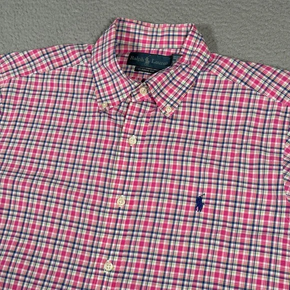 Polo Ralph Lauren Shirt Mens Medium Pink Plaid Button Down Classic Fit Pony - Picture 1 of 8